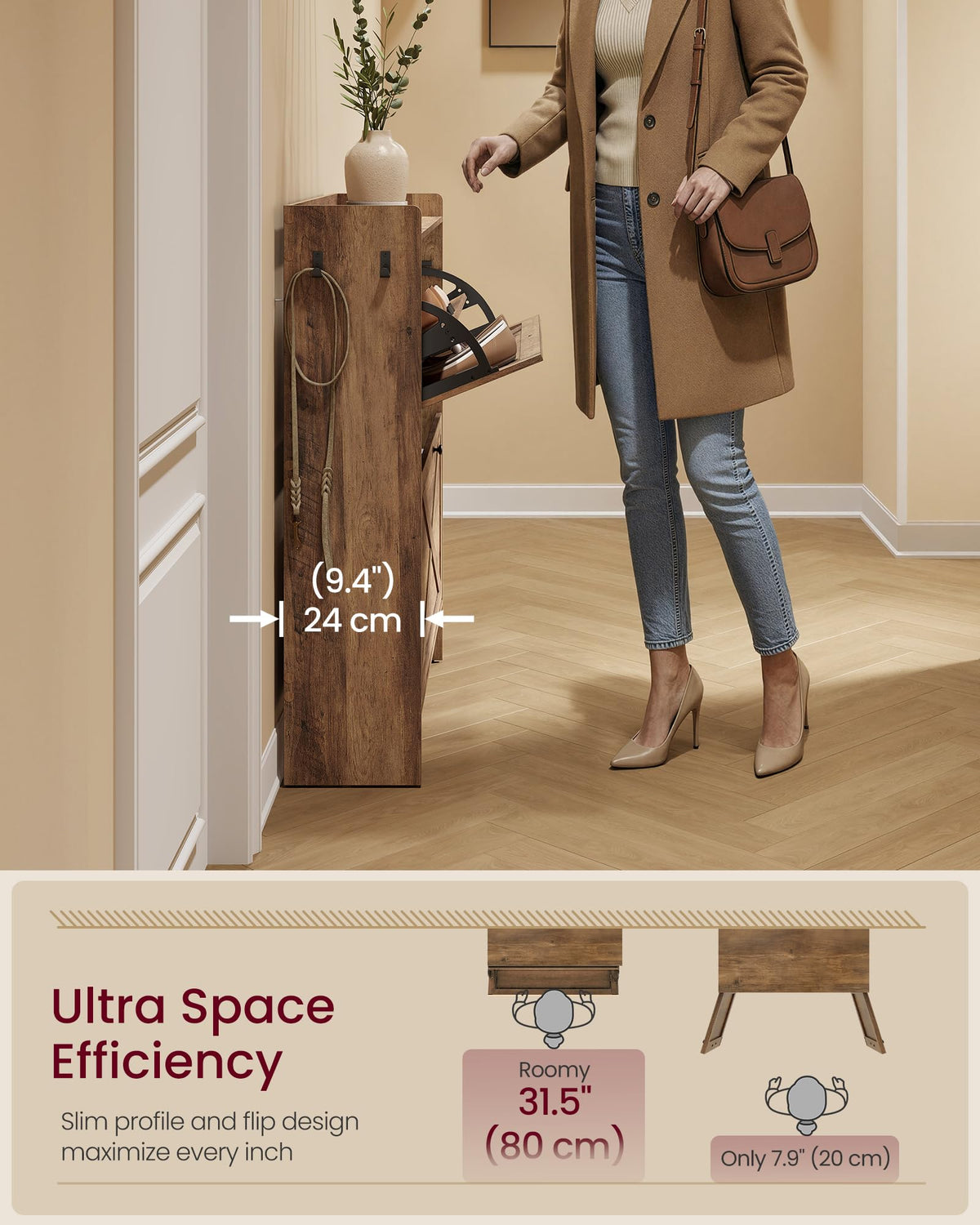 Narrow Shoe Storage Cabinet with 2 Flip Drawers I980402