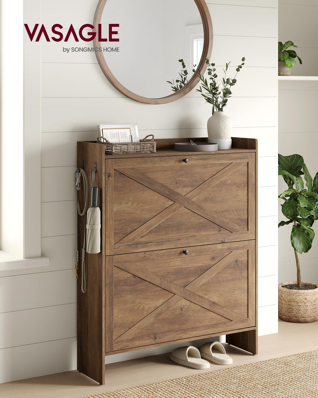 Narrow Shoe Storage Cabinet with 2 Flip Drawers I980402