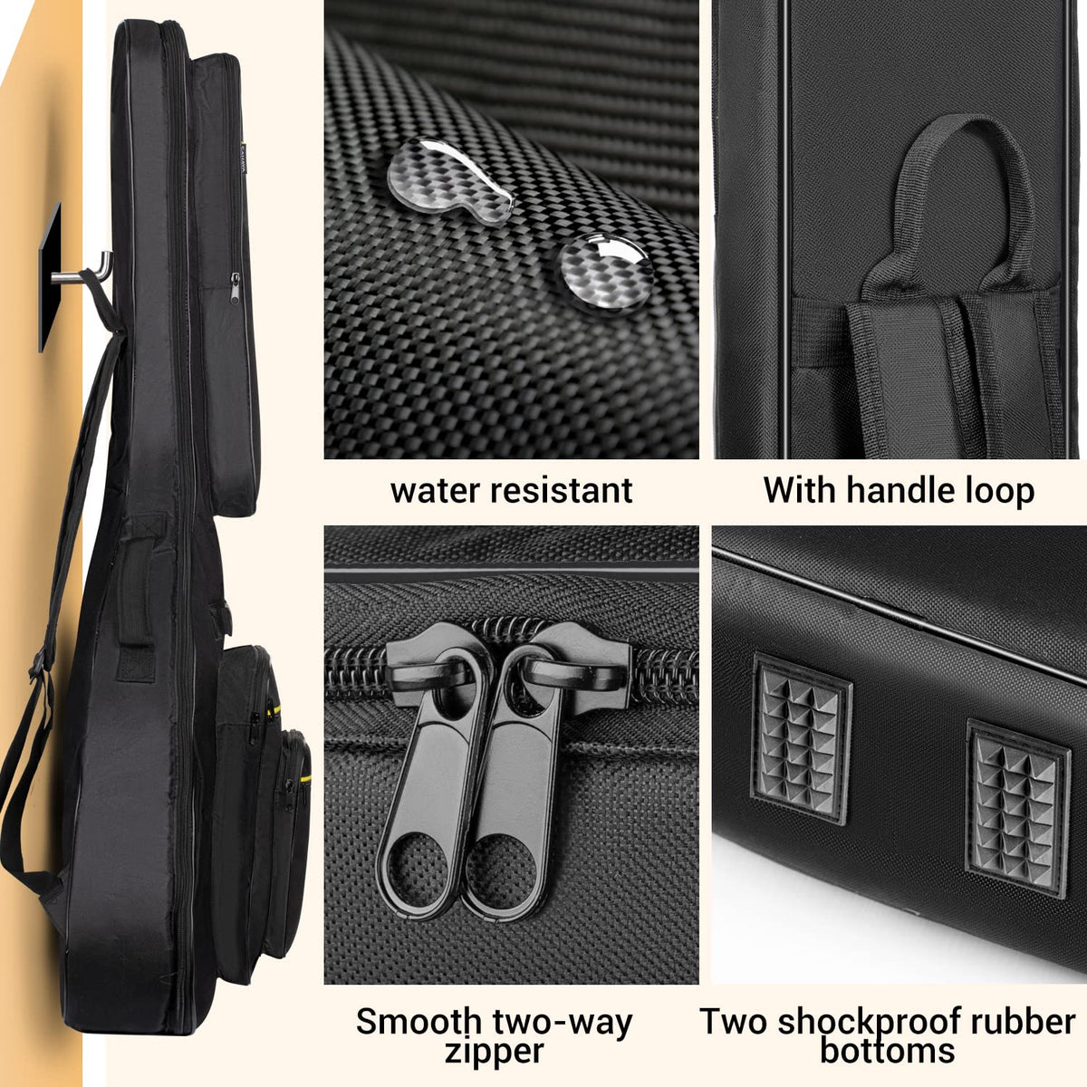 44 Inch Guitar Bag Multi-pockets 0.47in Thick Padding Water Resistent Gig Bag V9964