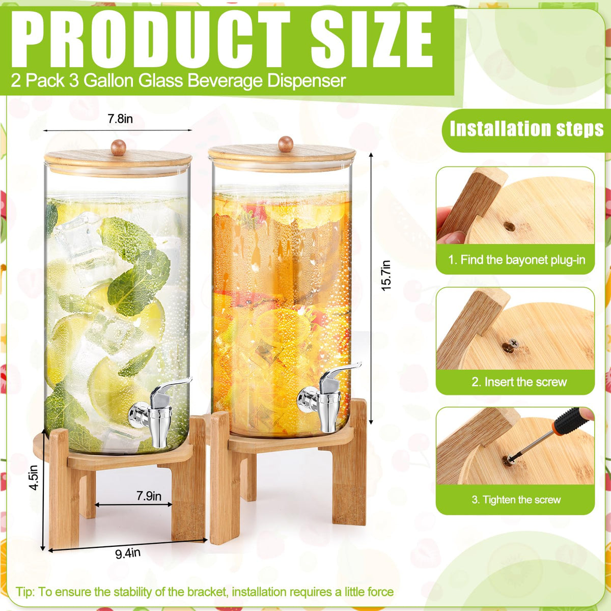 2 Pack 3 Gallon Glass Drink Dispensers H67856