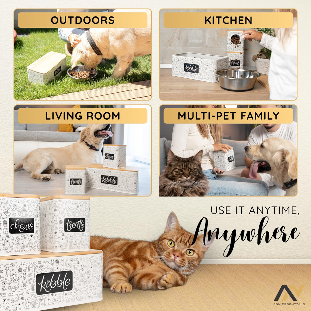 3-Piece Airtight Galvanized Steel Pet Food Storage Container Set with Bamboo Lids L153929