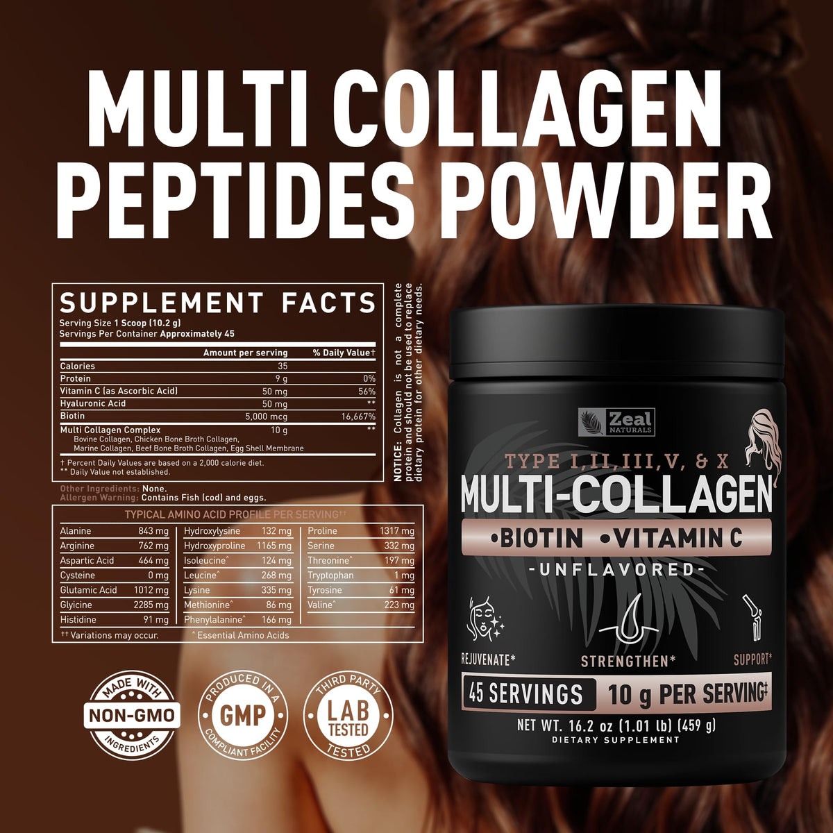 Multi Collagen Protein Peptides Powder Types I II III V X Unflavored 45 Servings N1999