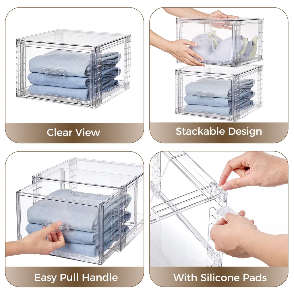 Clear Stackable Storage Drawers 4 Pack 15QT H6842