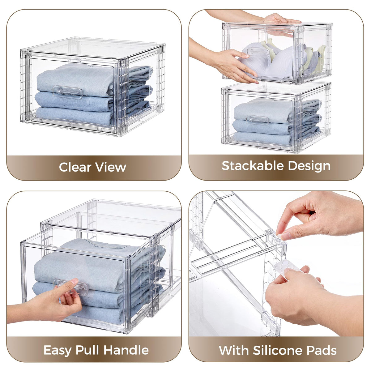 Clear Stackable Storage Drawers 4 Pack 15QT H6842