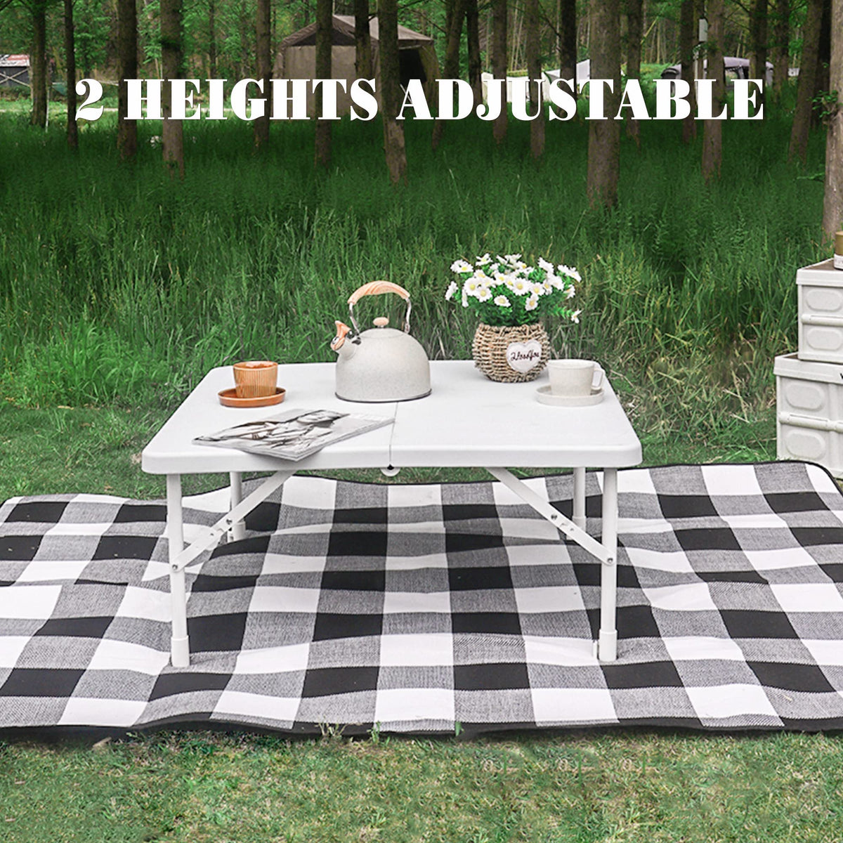 34'' Square Folding Card Table, Portable Plastic Dining Table with Carry Handle, White L568
