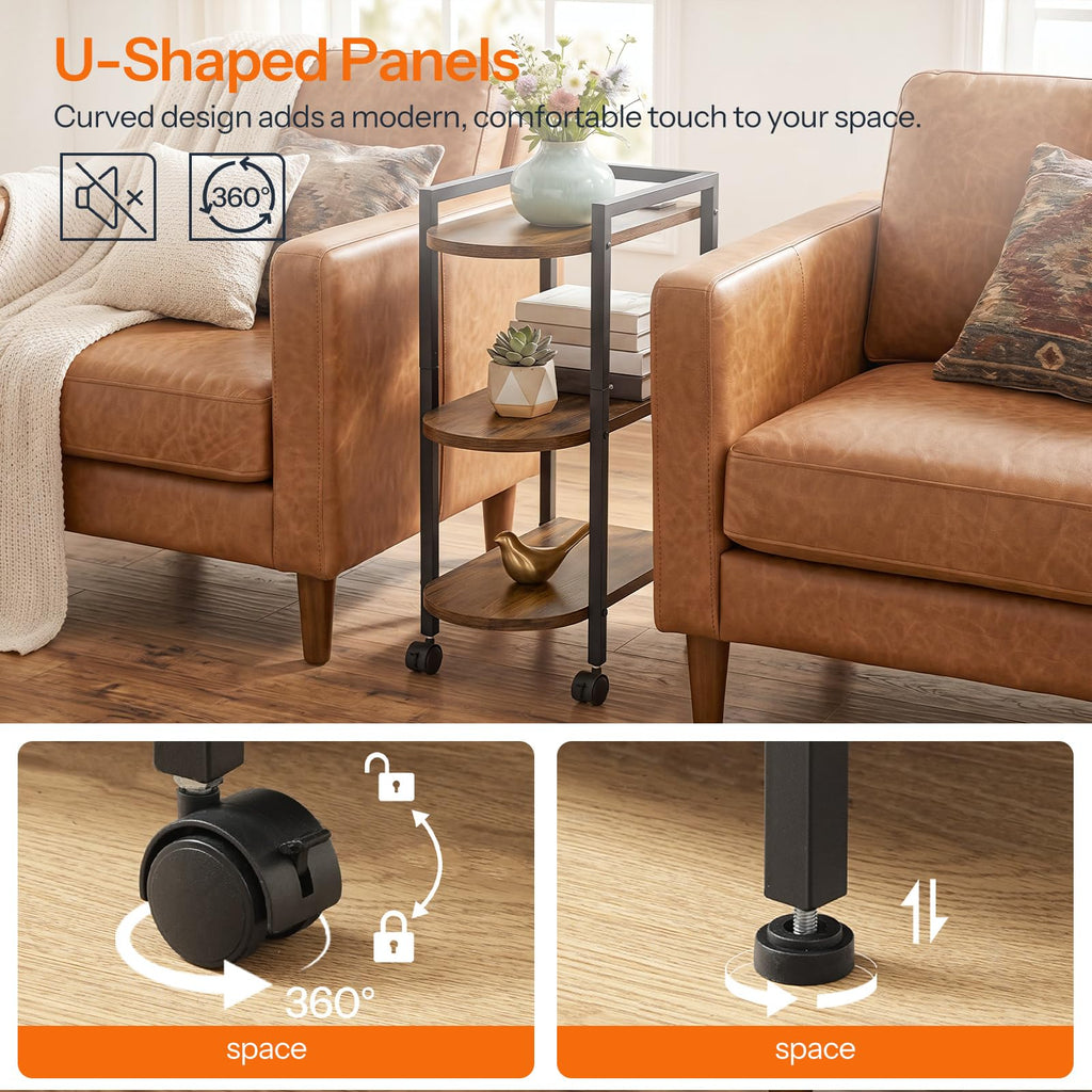 Rolling Narrow Side Table with Charging Station O60341