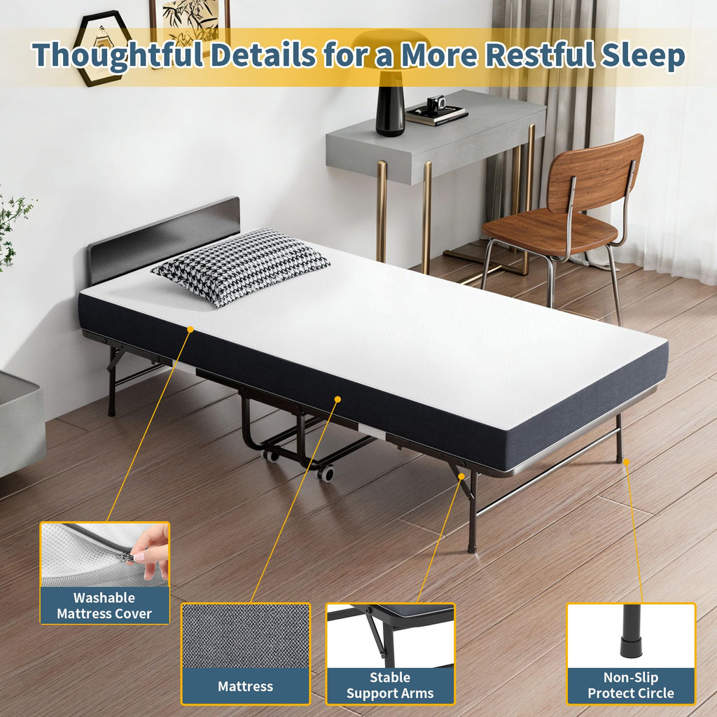 Folding Bed with Mattress, 75" x 38" Twin Size S912