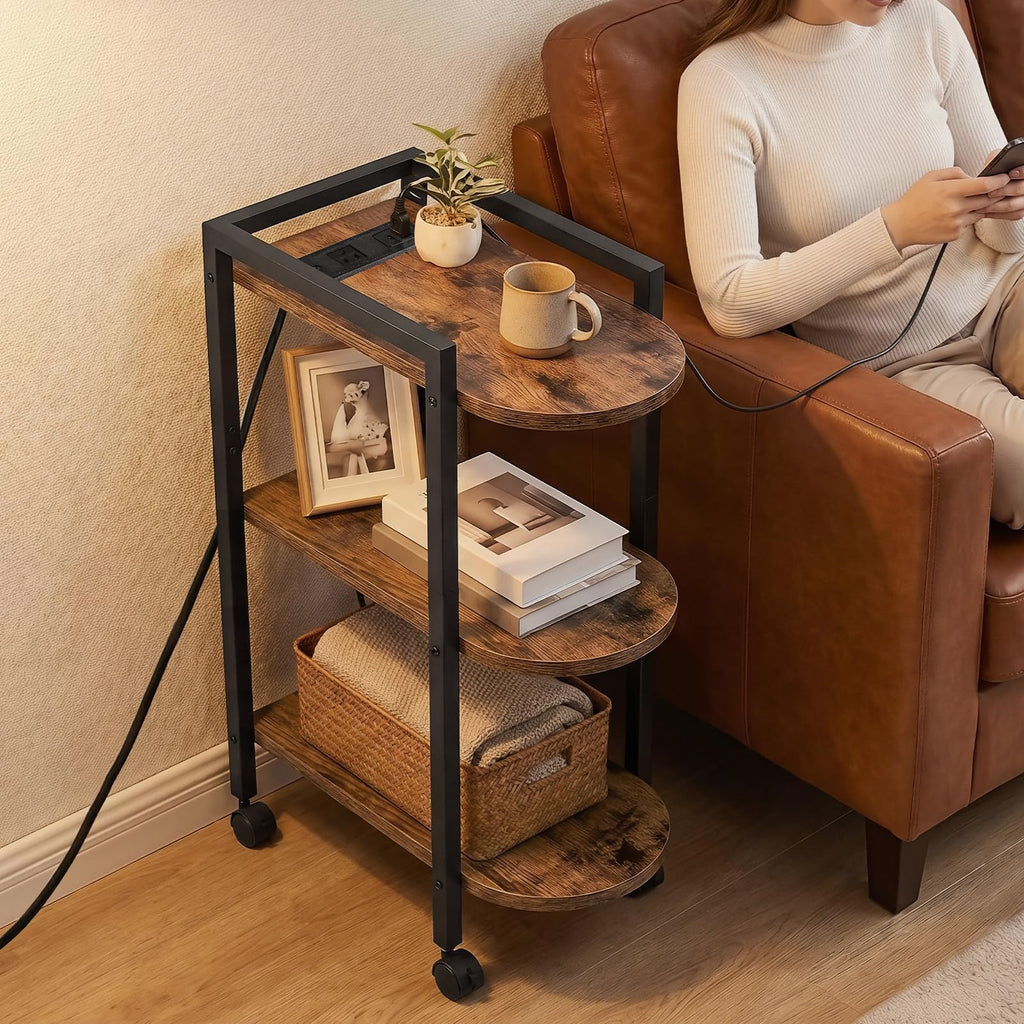 Rolling Narrow Side Table with Charging Station O60341