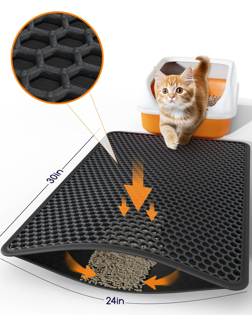 Double-Layer Urine-Proof Black Cat Litter Mat F3396