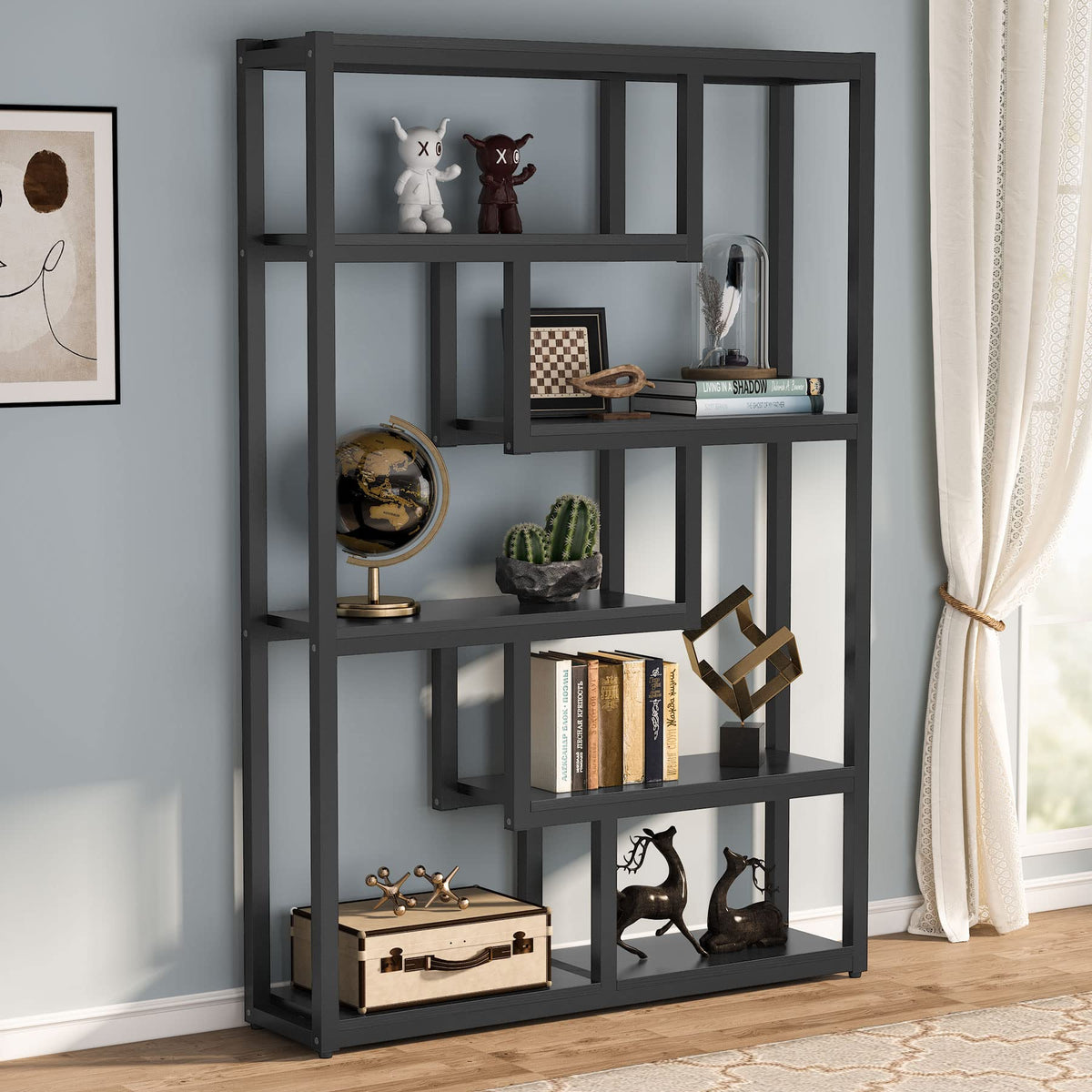 6-Shelf 69 Inch Tall Black Bookshelf T431