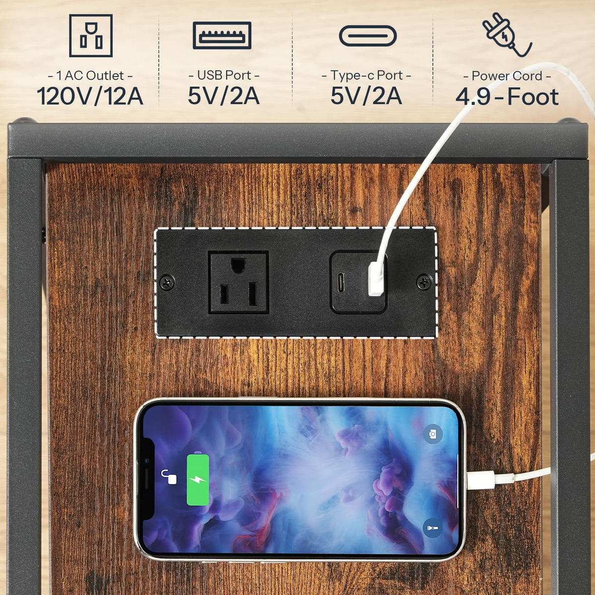 Rolling Narrow Side Table with Charging Station O60341