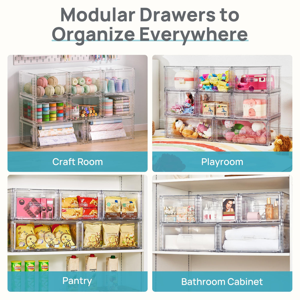 Clear Stackable Storage Drawers 4 Pack 15QT H6842