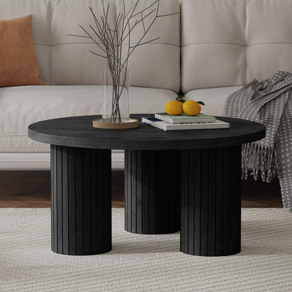 Round Wood Coffee Table with Fluted Legs U991190