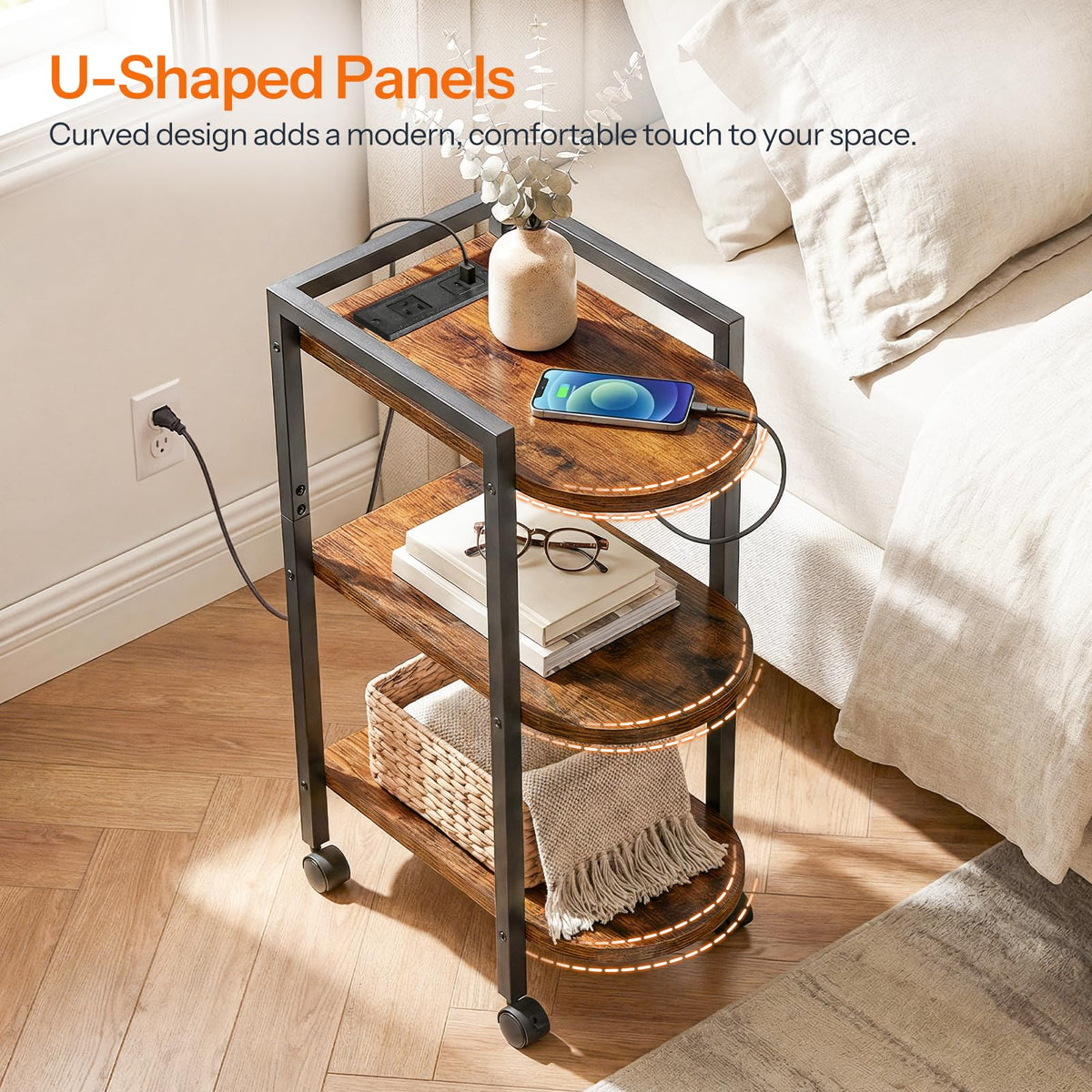 Rolling Narrow Side Table with Charging Station O60341