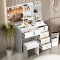 White Vanity Mirror with Lights Desk and Chair 5 Drawers Makeup Table W3806