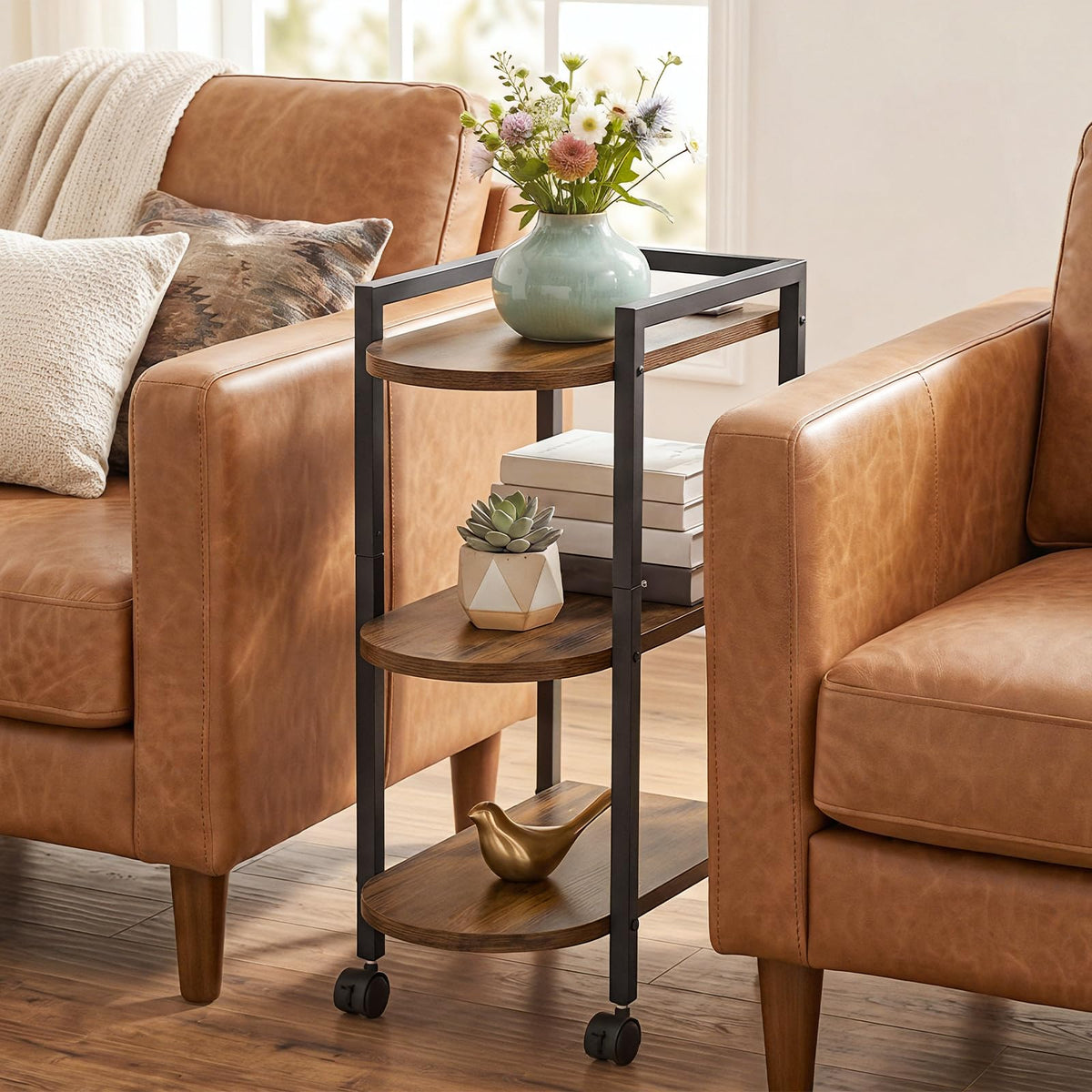 Rolling Narrow Side Table with Charging Station O60341