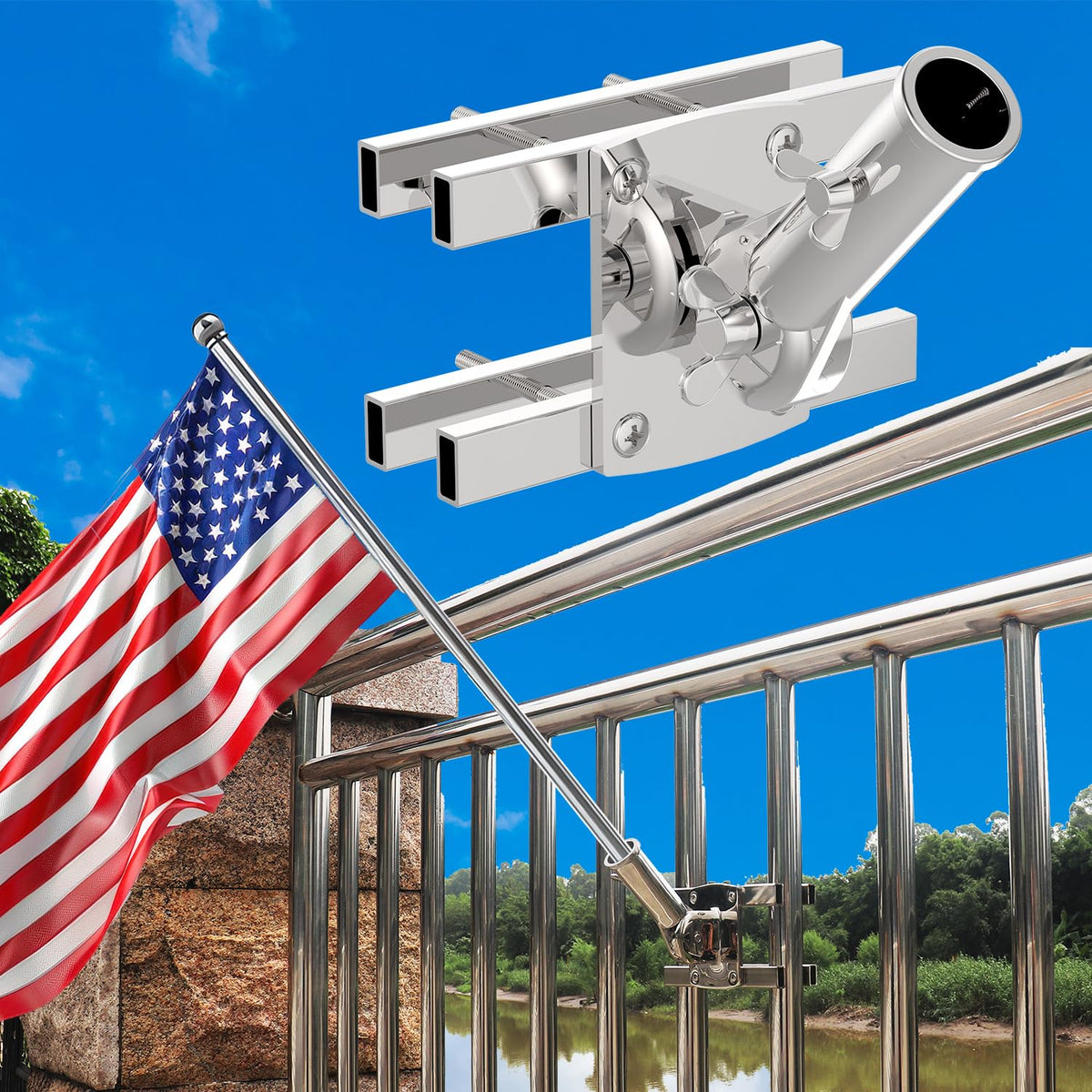 316 Stainless Steel Flagpole Holder for 1-Inch Flagpoles F6334