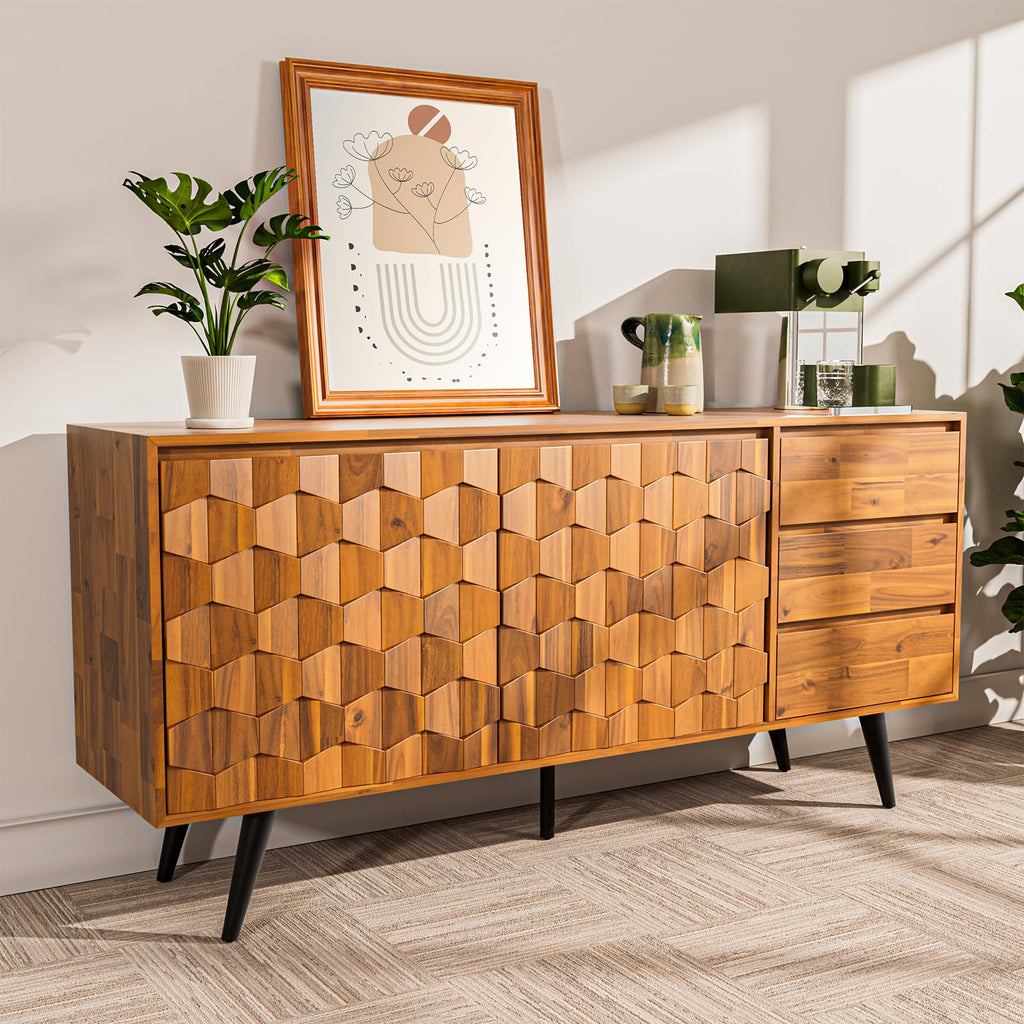 Teak Brown 2 Doors 3 Drawers Sideboard N5503