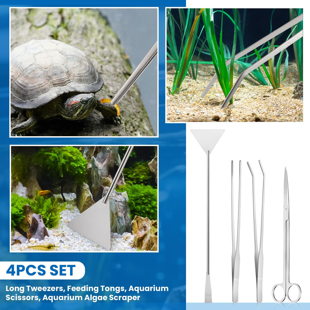Aquarium Fish Tank Cleaning Tool Kit 4 Pcs Long Aquascape Tools Magnetic Glass Cleaner Brush 5 in 1 Gravel Cleaner and Siphon Vacuum S256
