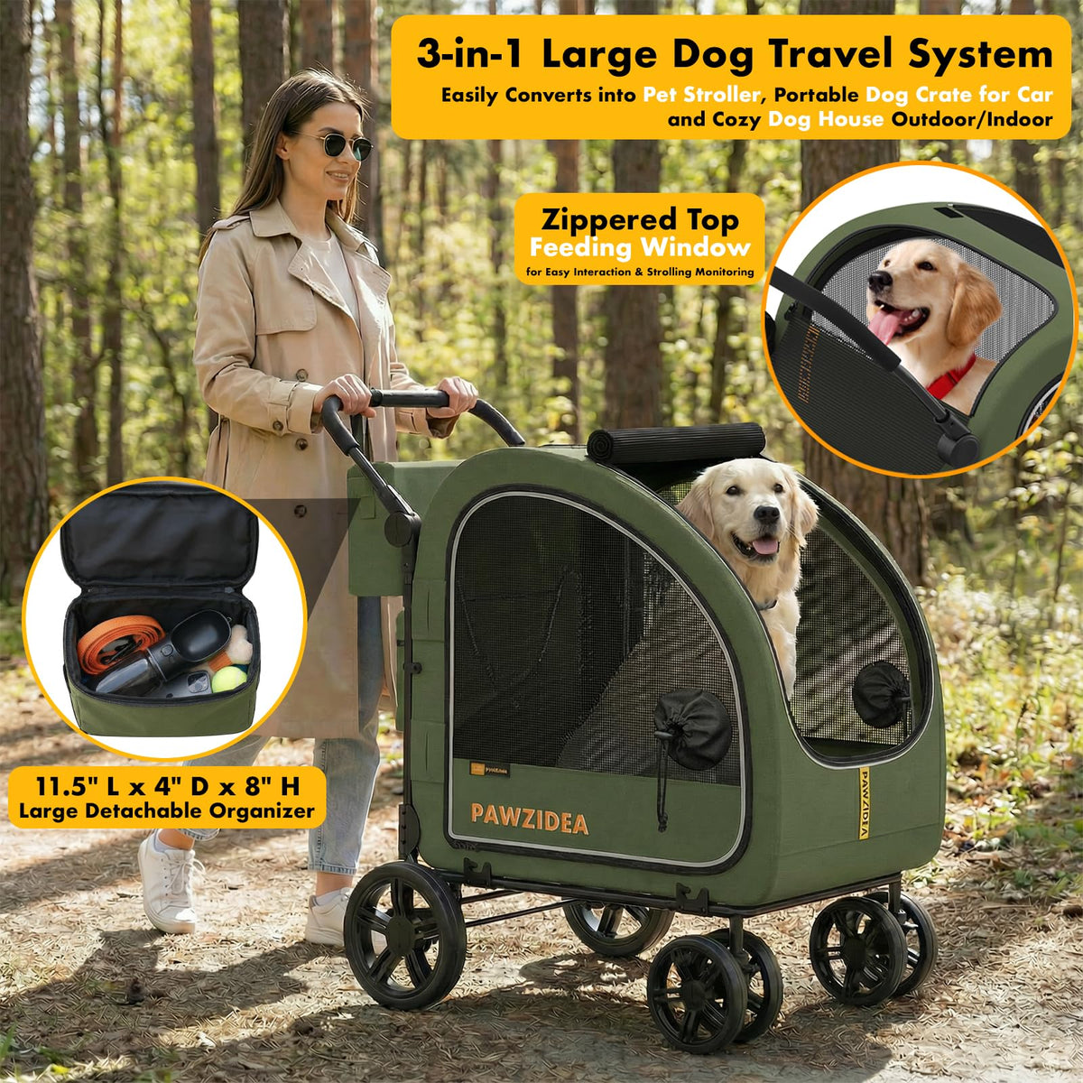 3-in-1 Large Dog Stroller with Detachable Carrier T620669