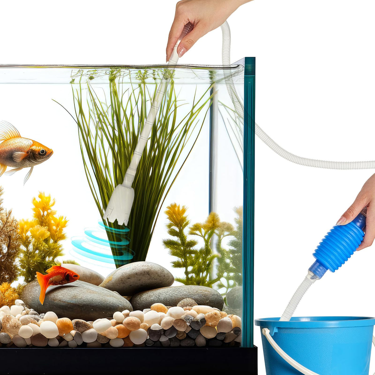 Aquarium Fish Tank Cleaning Tool Kit 4 Pcs Long Aquascape Tools Magnetic Glass Cleaner Brush 5 in 1 Gravel Cleaner and Siphon Vacuum S256