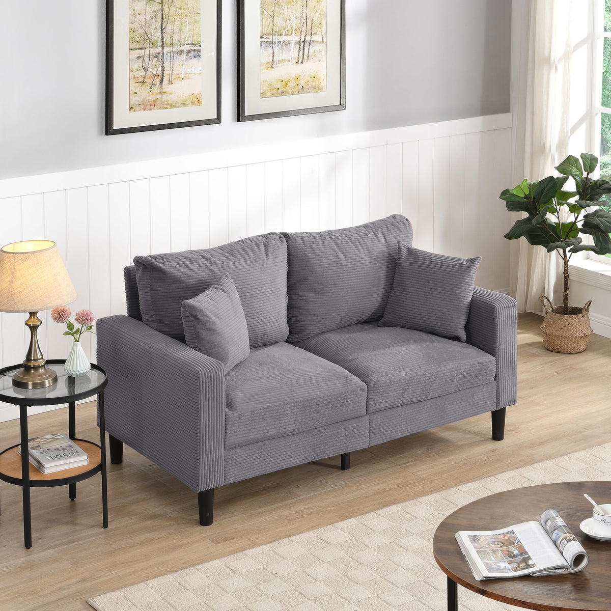 Light Gray 2-Seat Upholstered Loveseat Sofa A767846