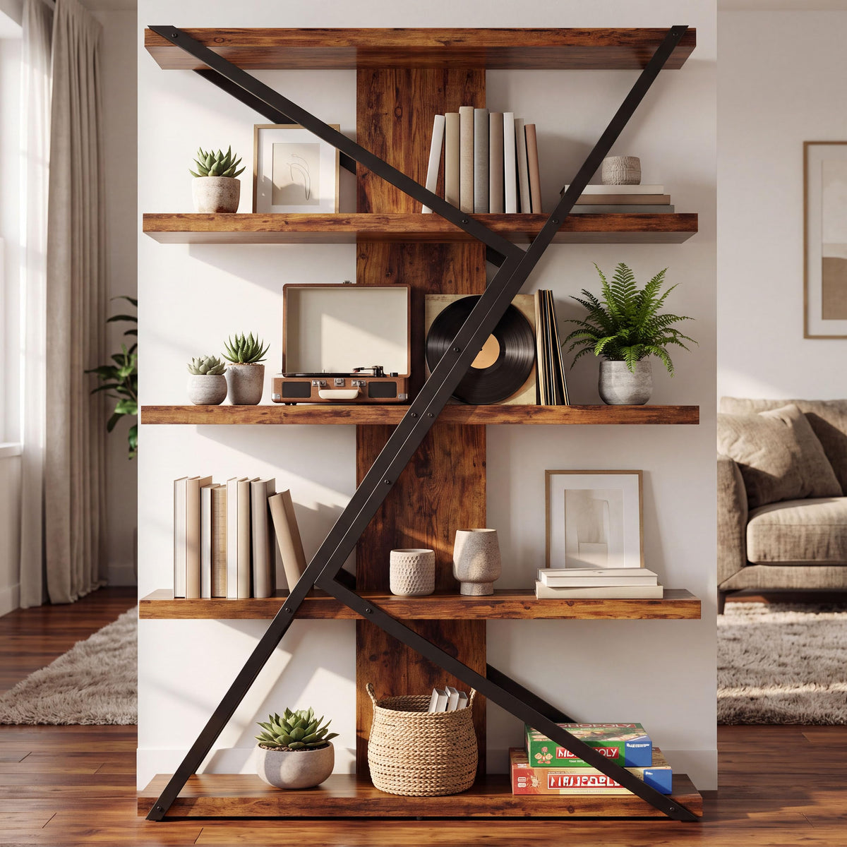 5-Tier Wood and Metal Bookcase Y751074