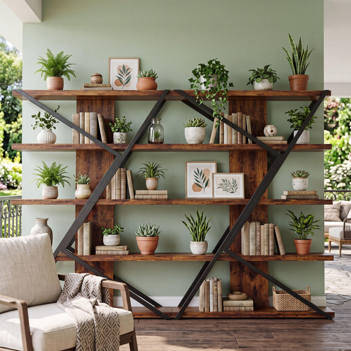 5-Tier Wood and Metal Bookcase Y751074