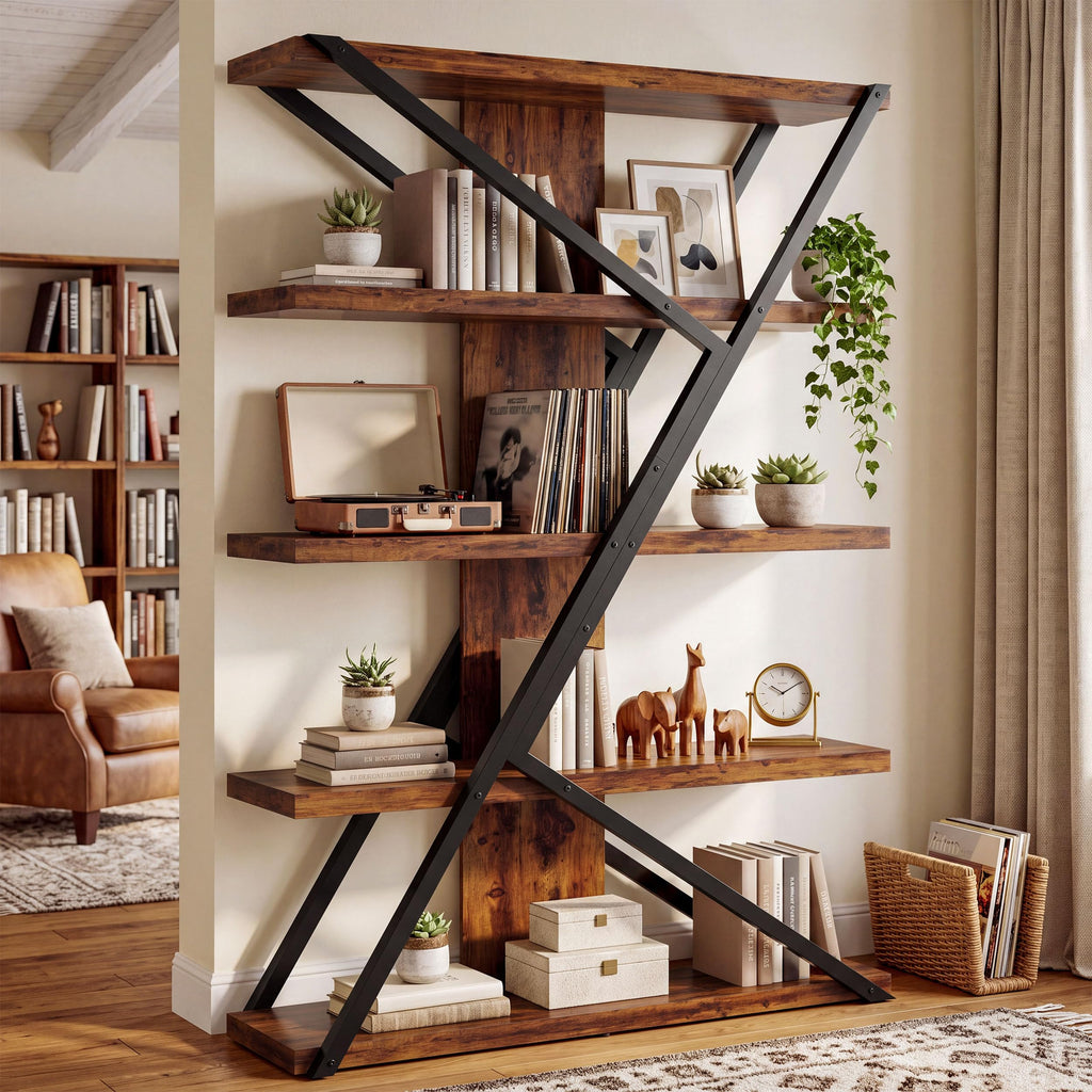5-Tier Wood and Metal Bookcase Y751074