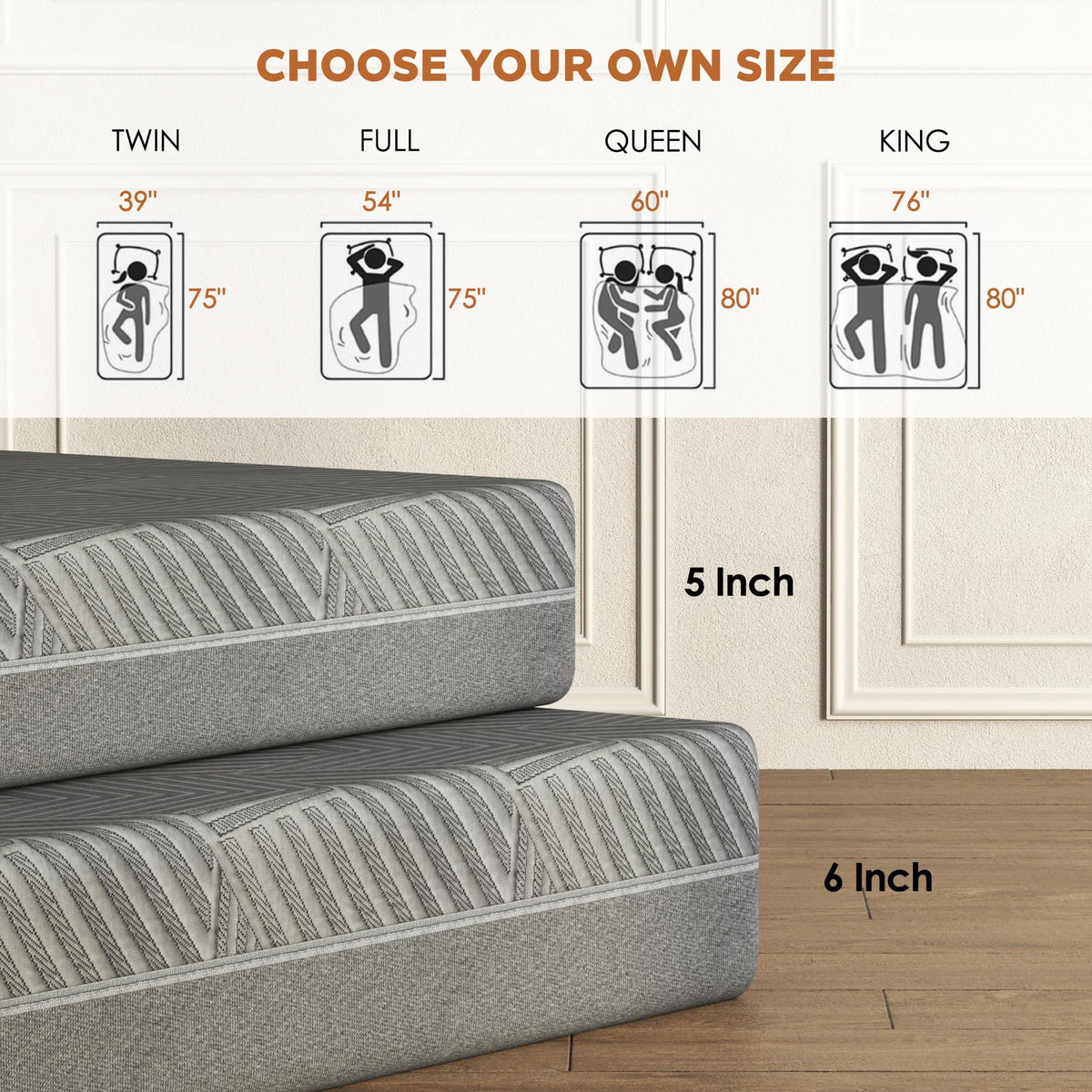 5 inch Bamboo Charcoal Gel Memory Foam Full Size Mattress H7195