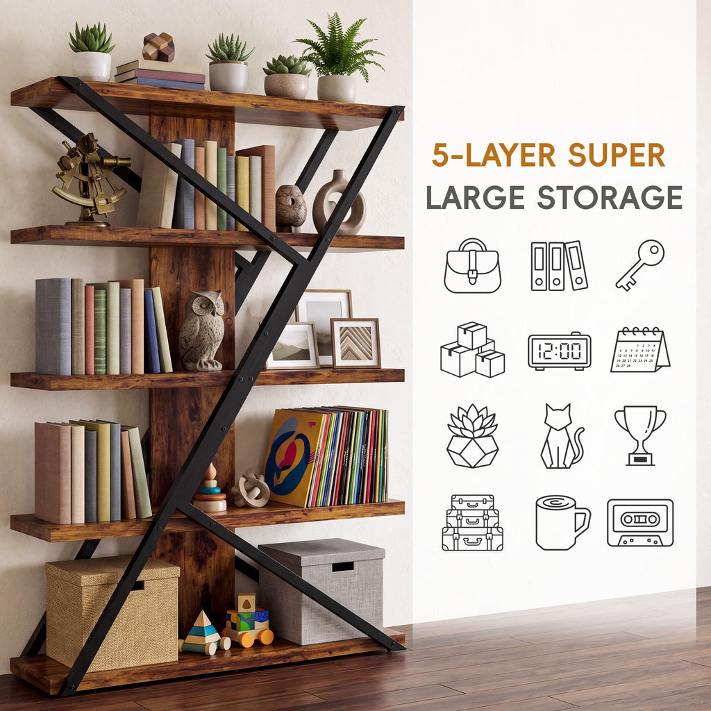 5-Tier Wood and Metal Bookcase Y751074