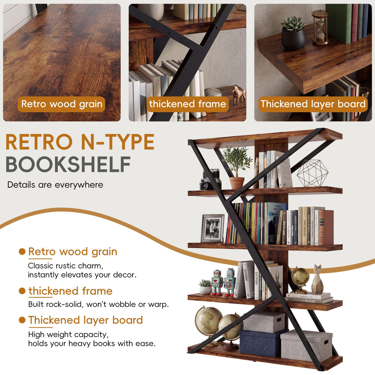 5-Tier Wood and Metal Bookcase Y751074