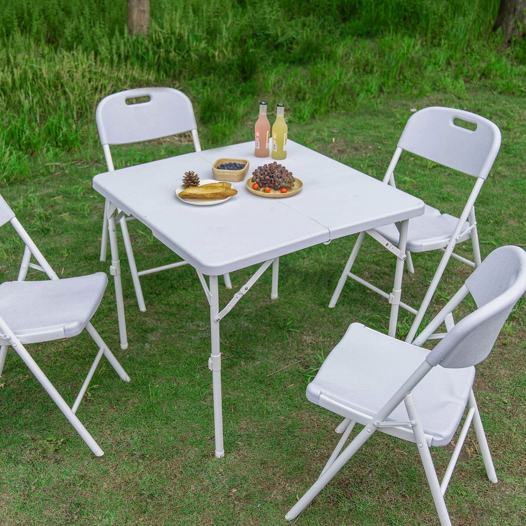 34'' Square Folding Card Table, Portable Plastic Dining Table with Carry Handle, White L568