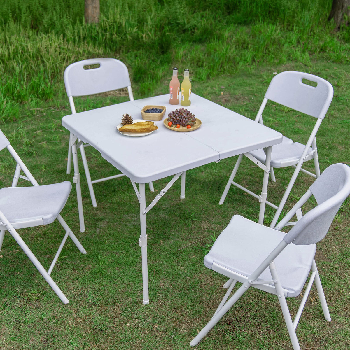 34'' Square Folding Card Table, Portable Plastic Dining Table with Carry Handle, White L568
