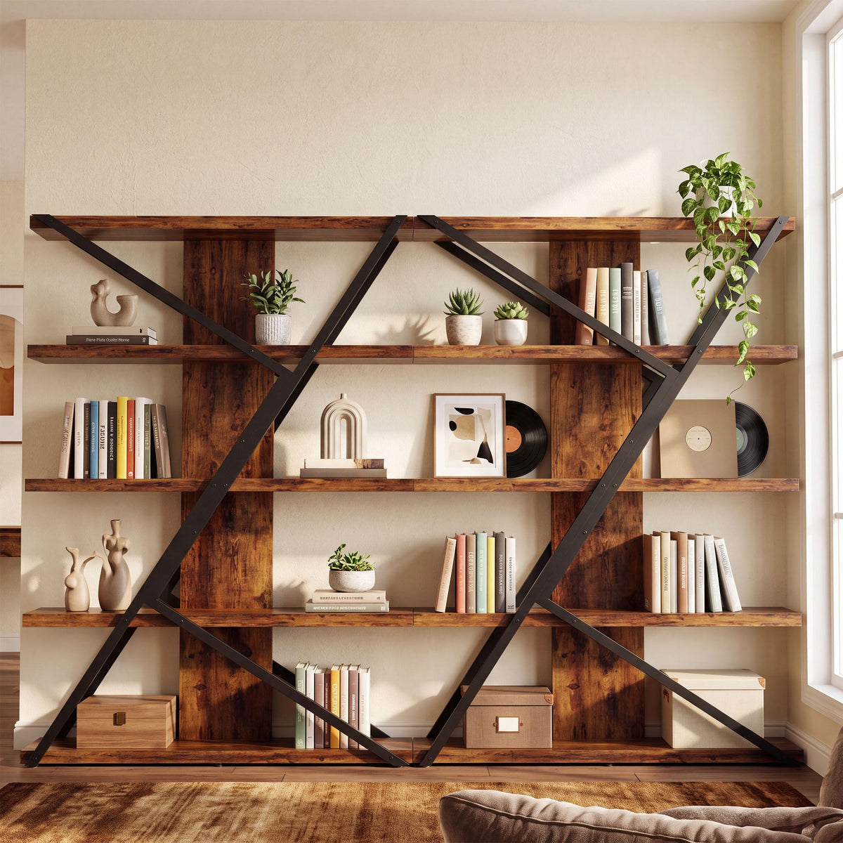 5-Tier Wood and Metal Bookcase Y751074
